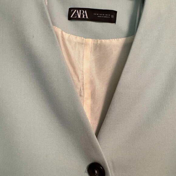 New XS relaxed ZARA Colarless V-neck Vest Flap Pocket Seafoam Green Button Lapel - Picture 7 of 7
